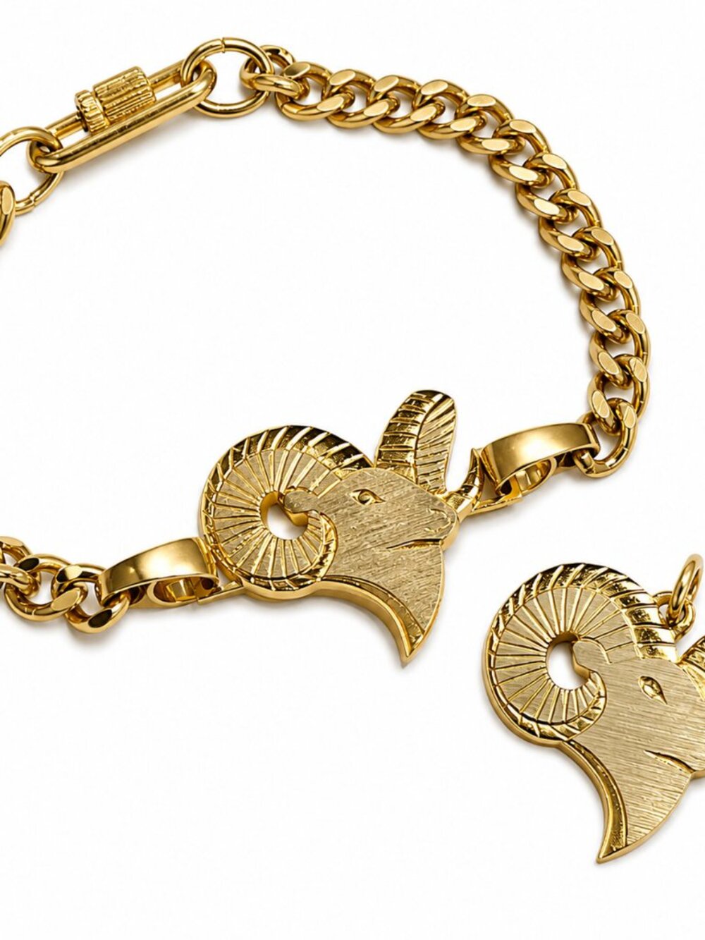 Vintage Aries Ram Bracelet Pendant Charm Set Gold Tone Zodiac Mar 21 Apr 20